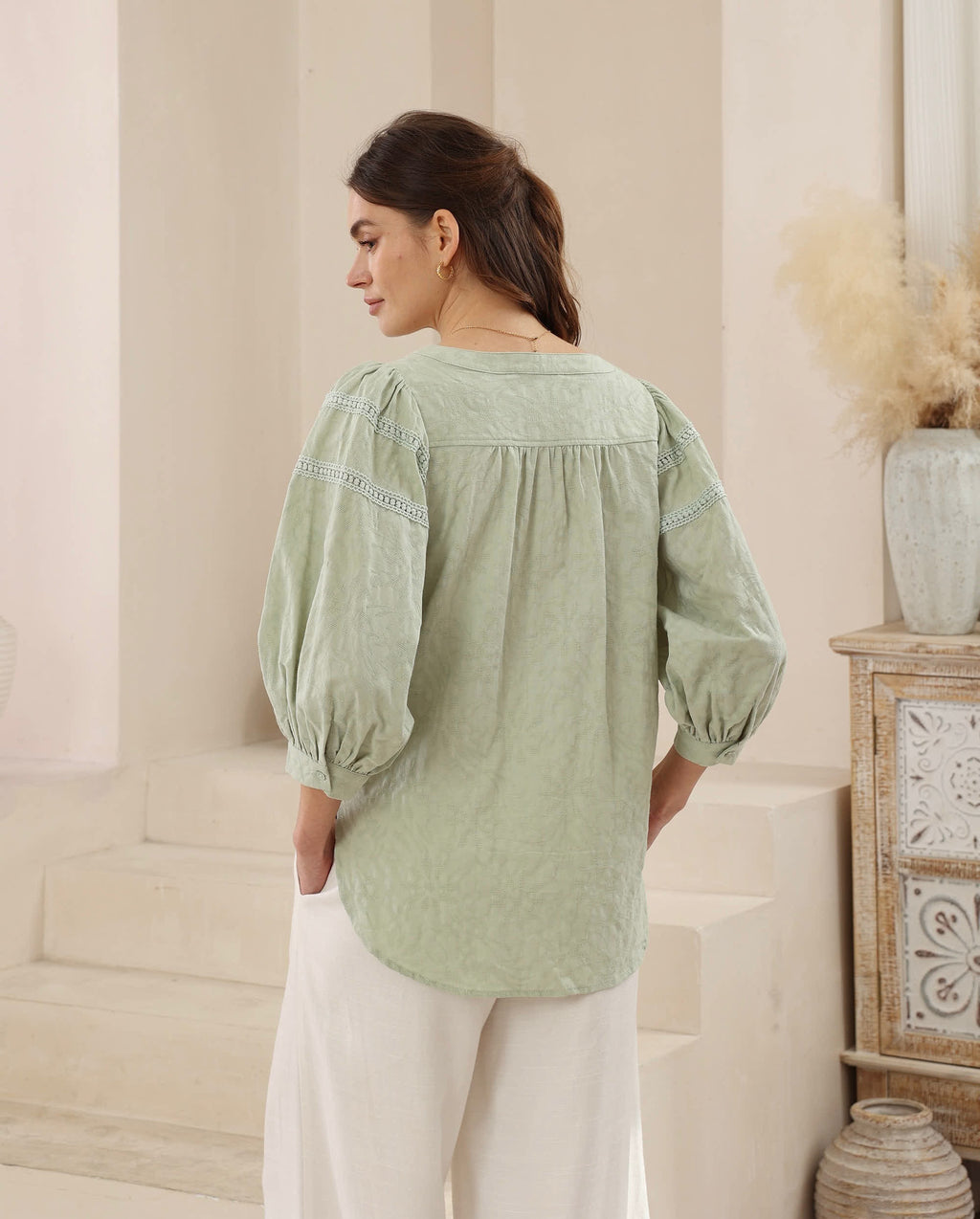 Sage Lace Cotton Blouse