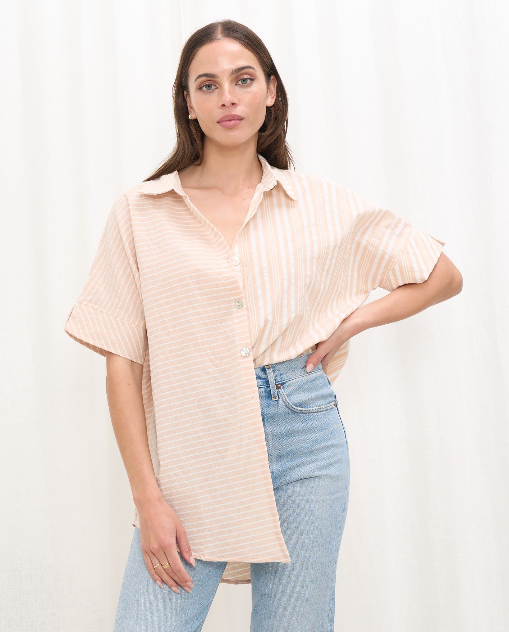 Striped Beige Oversized Shirt