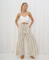 Casual Striped Wide Leg Beige Pants