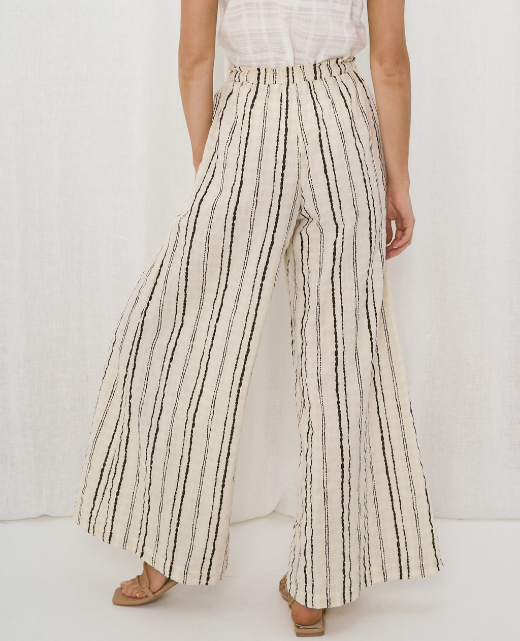 Casual Striped Wide Leg Beige Pants