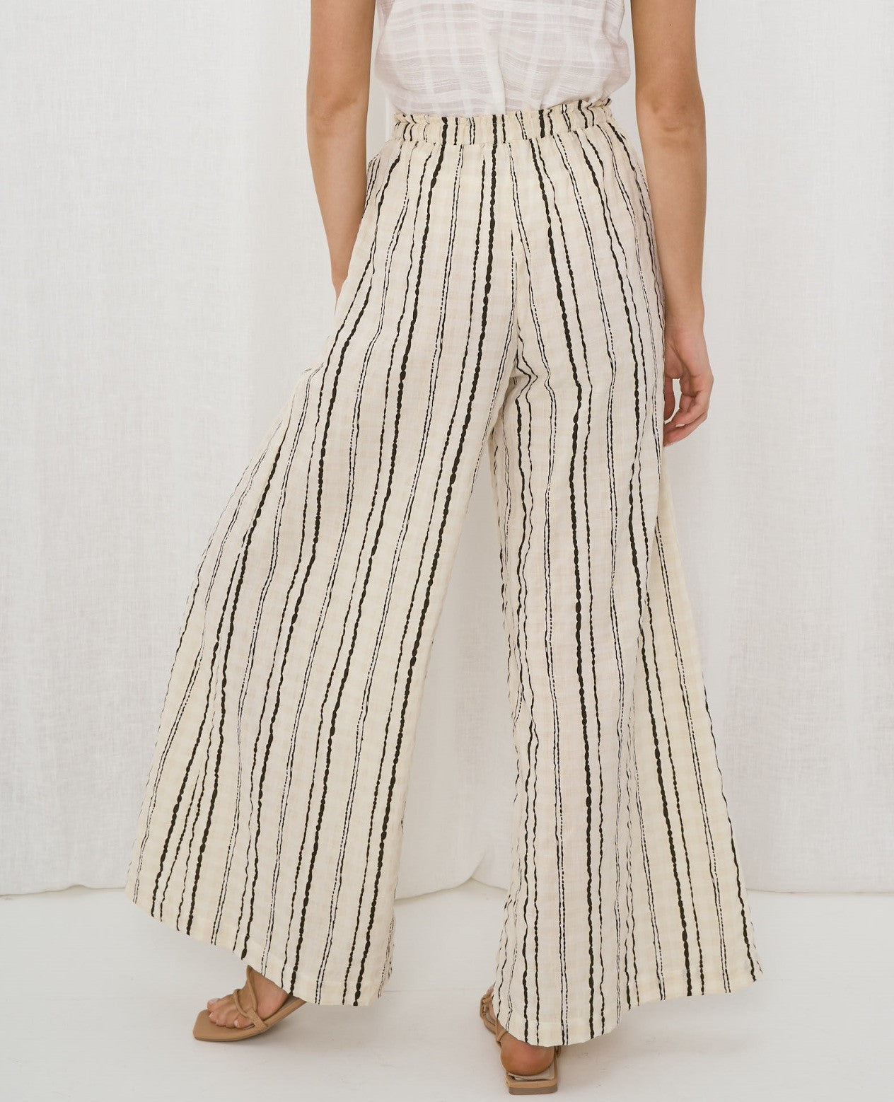 Casual Striped Wide Leg Beige Pants