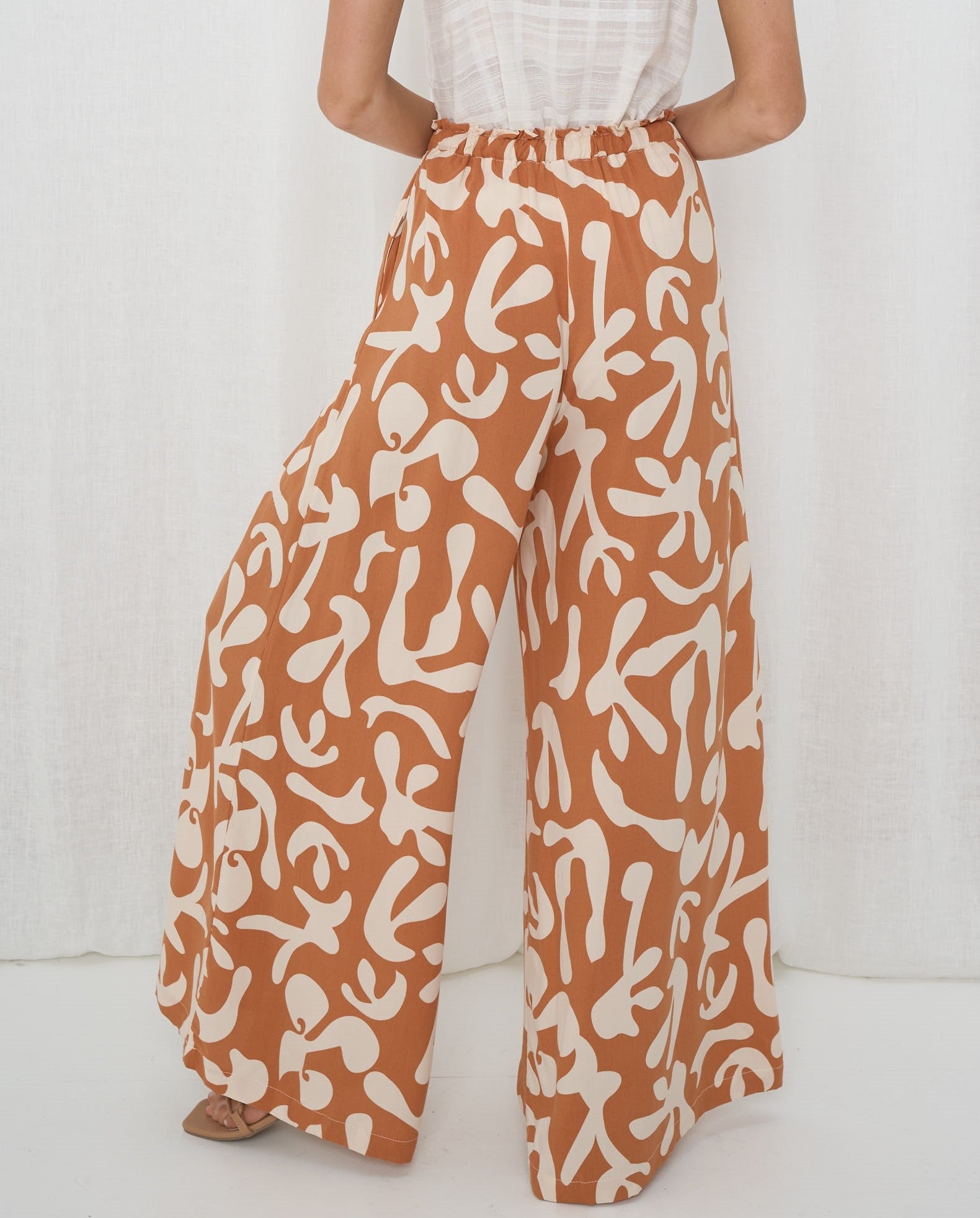 Wide Leg Pants Light Brown Print