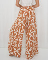 Wide Leg Pants Light Brown Print