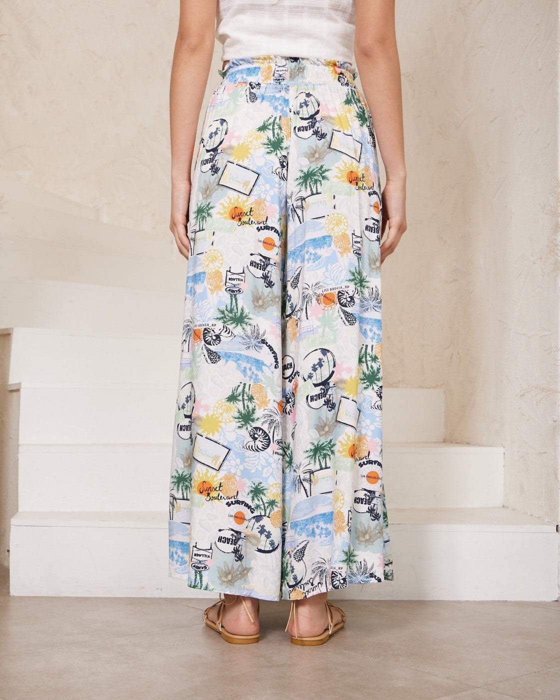 Hawaiian Print Wide Leg Pants