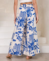 Abstract Blue Print Wide Leg Pants