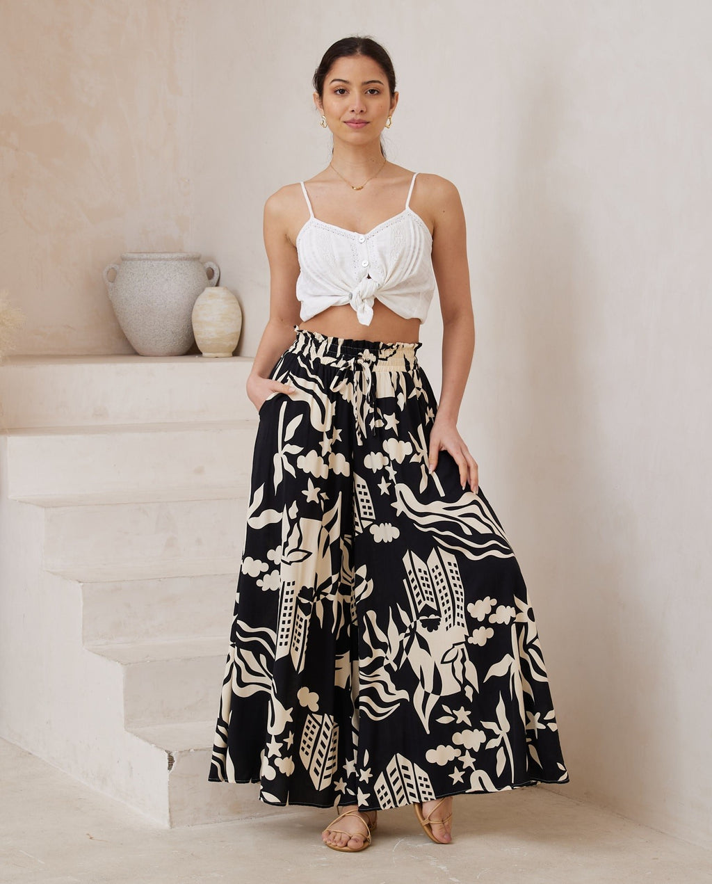 City Print Wide Leg Pants