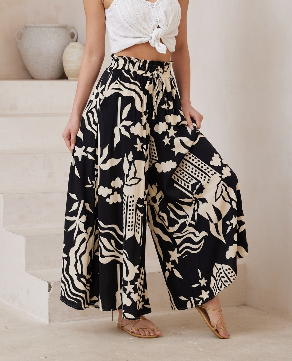 City Print Wide Leg Pants