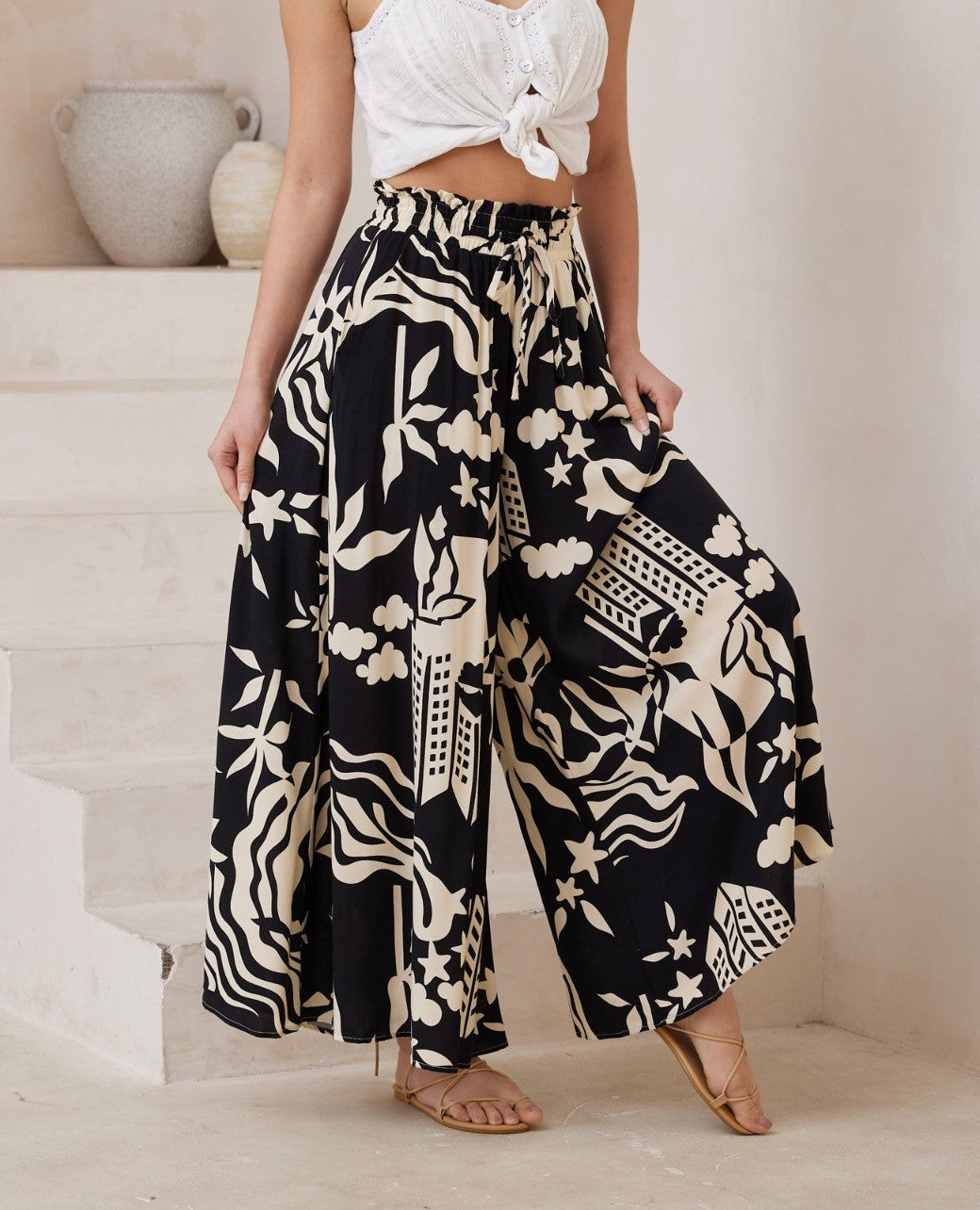 City Print Wide Leg Pants