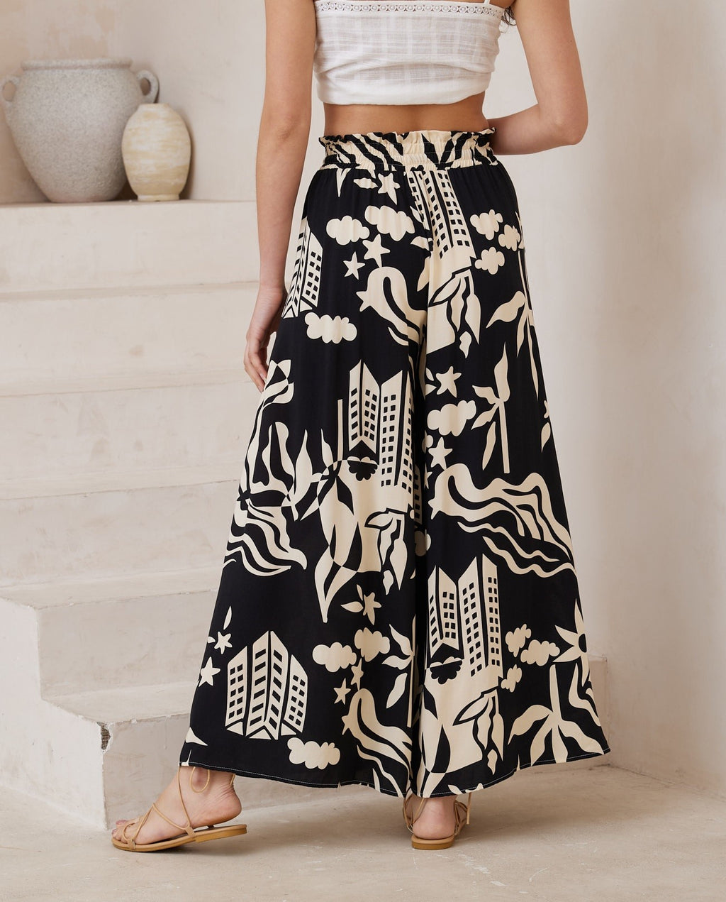 City Print Wide Leg Pants