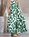 Green Leaf Print Wide Leg Pants