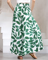 Green Leaf Print Wide Leg Pants