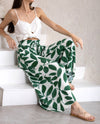 Green Leaf Print Wide Leg Pants