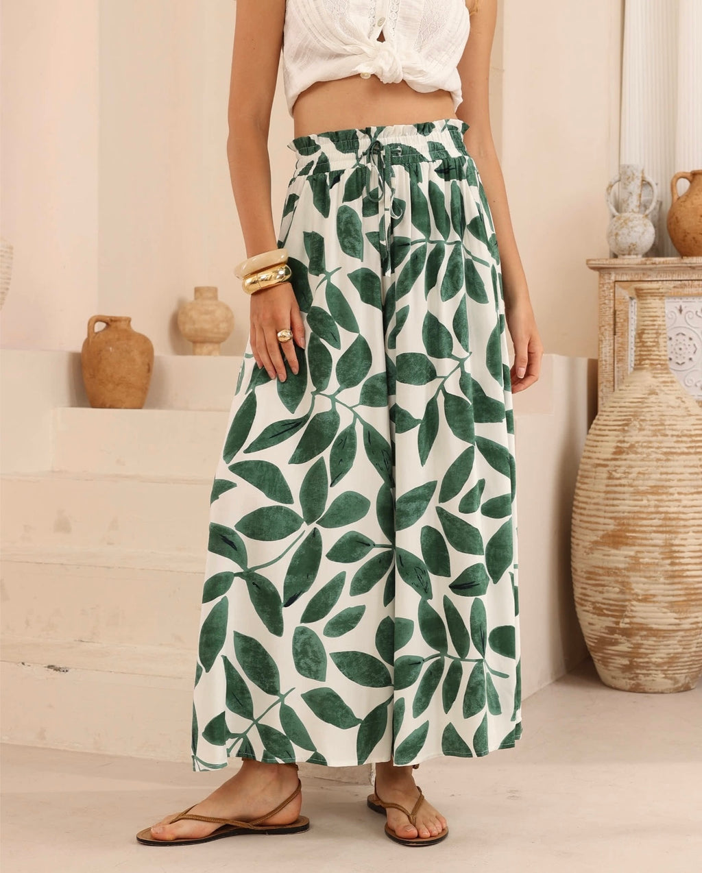 Green Leaves Palazzo Pants