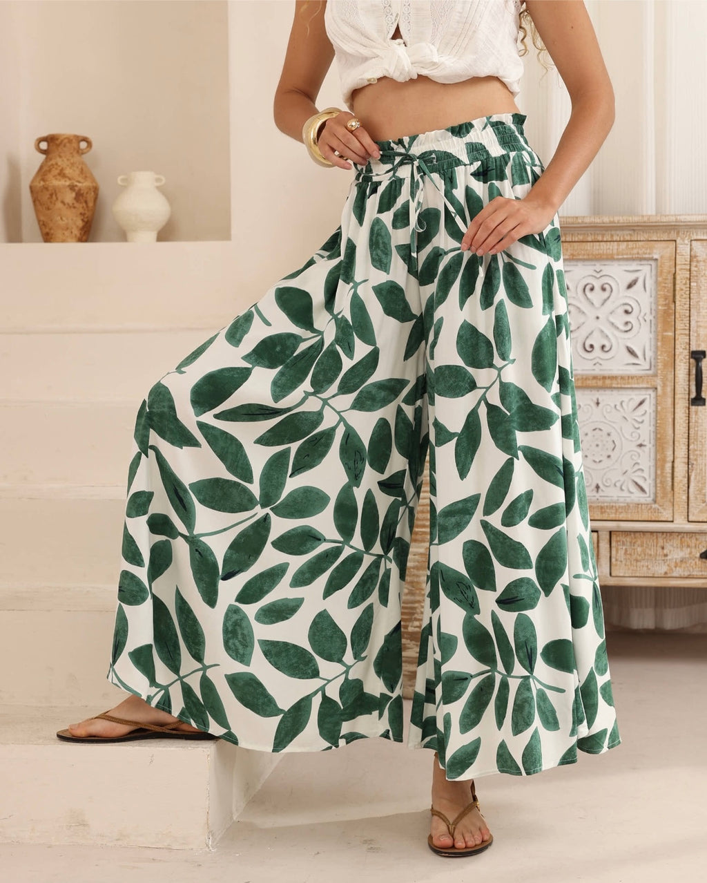 Green Leaves Palazzo Pants