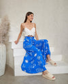 Summer Print Wide Leg Blue Pants