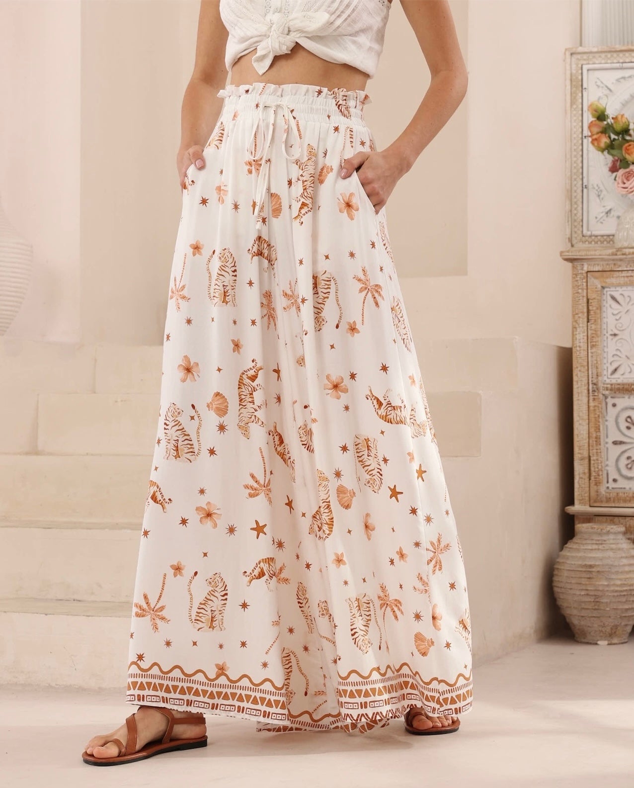 Tiger Print Palazzo Pants