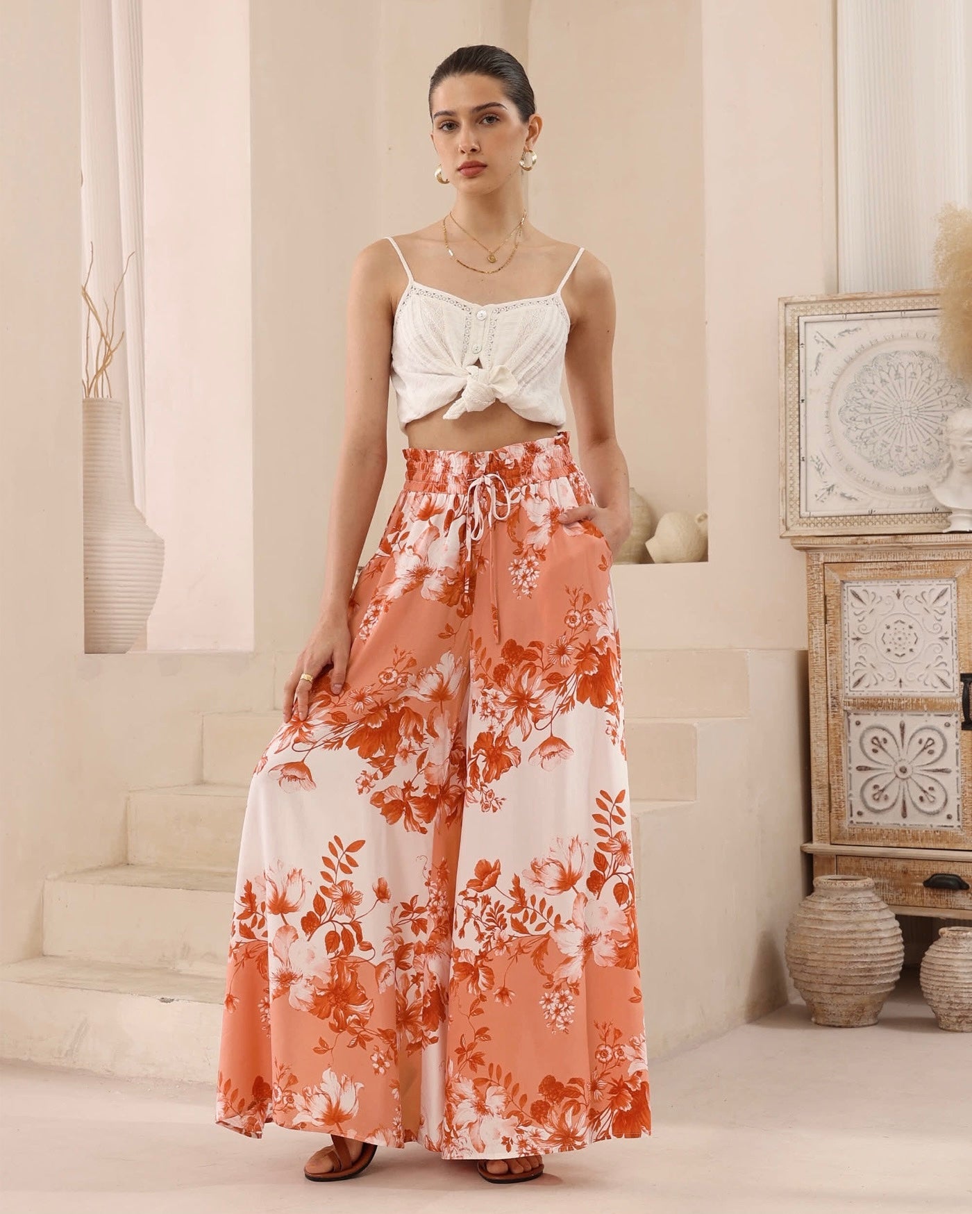Coral Bloom Palazzo Pants