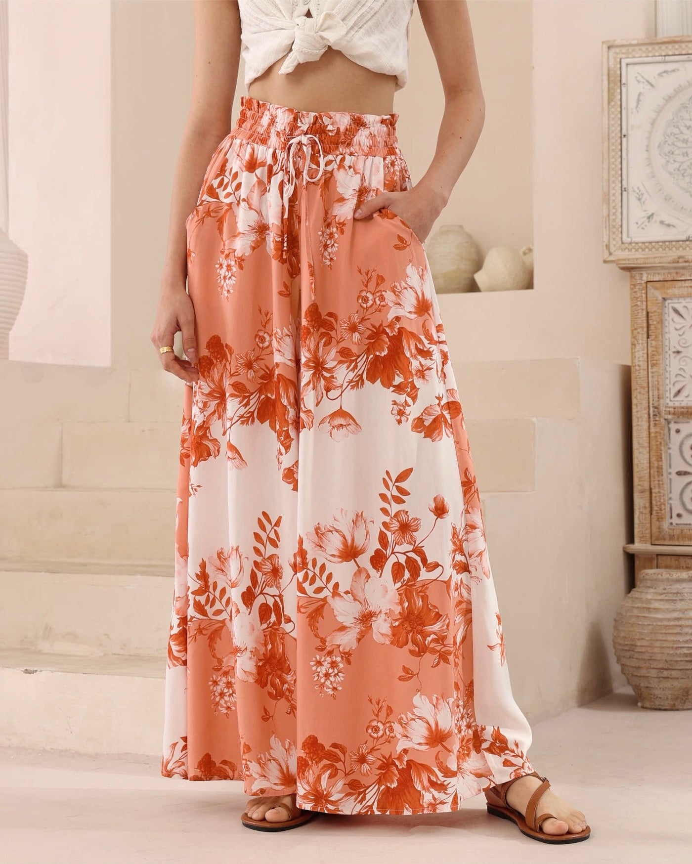 Coral Bloom Palazzo Pants