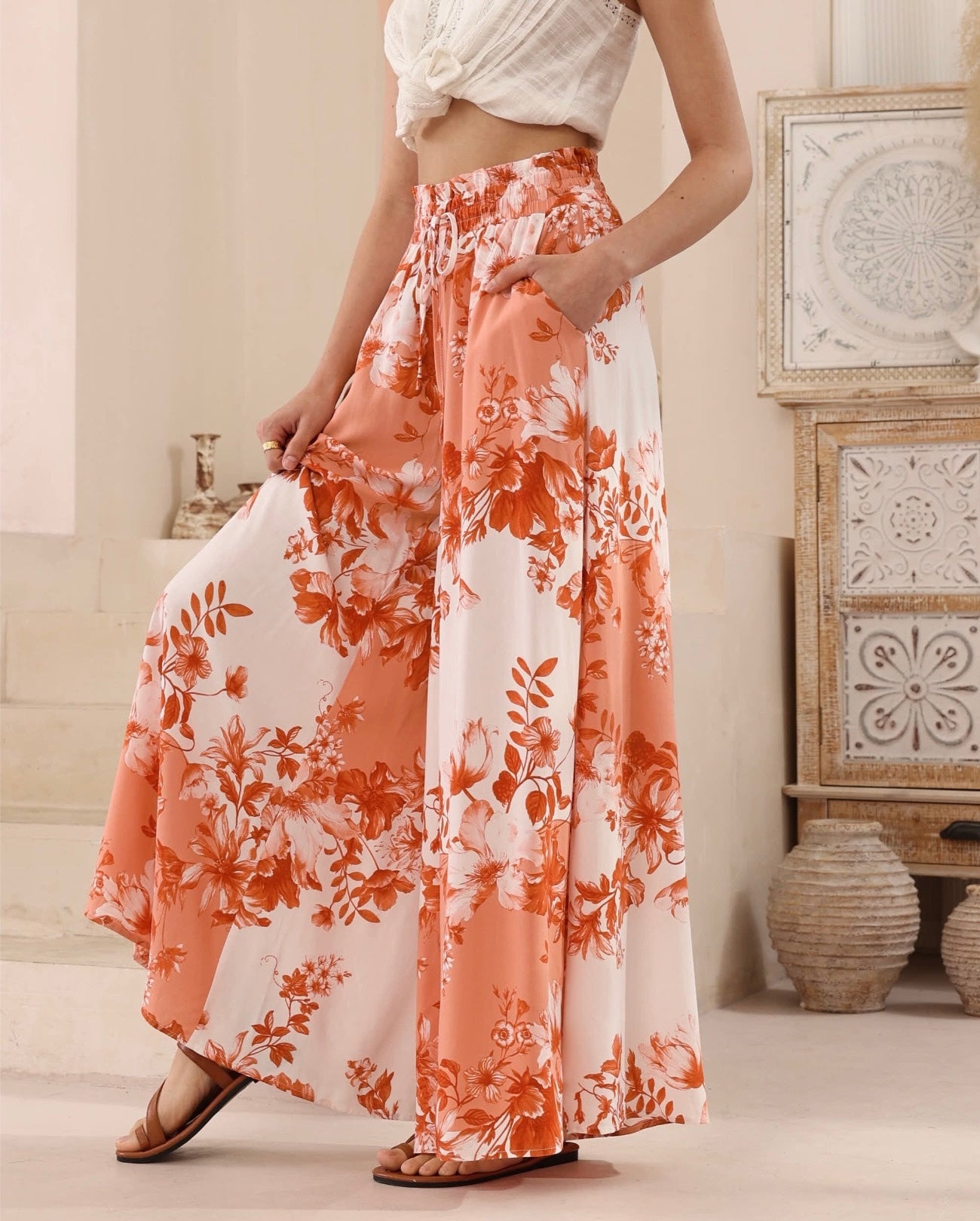 Coral Bloom Palazzo Pants