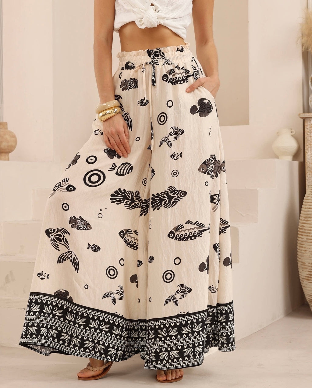 Oriental Fish Palazzo Pants