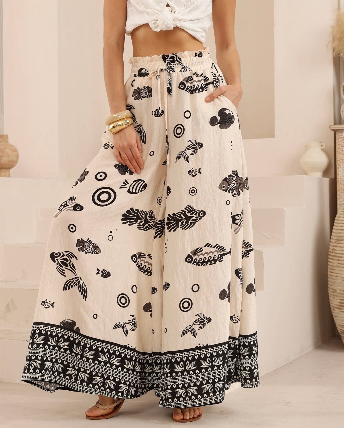Oriental Fish Palazzo Pants