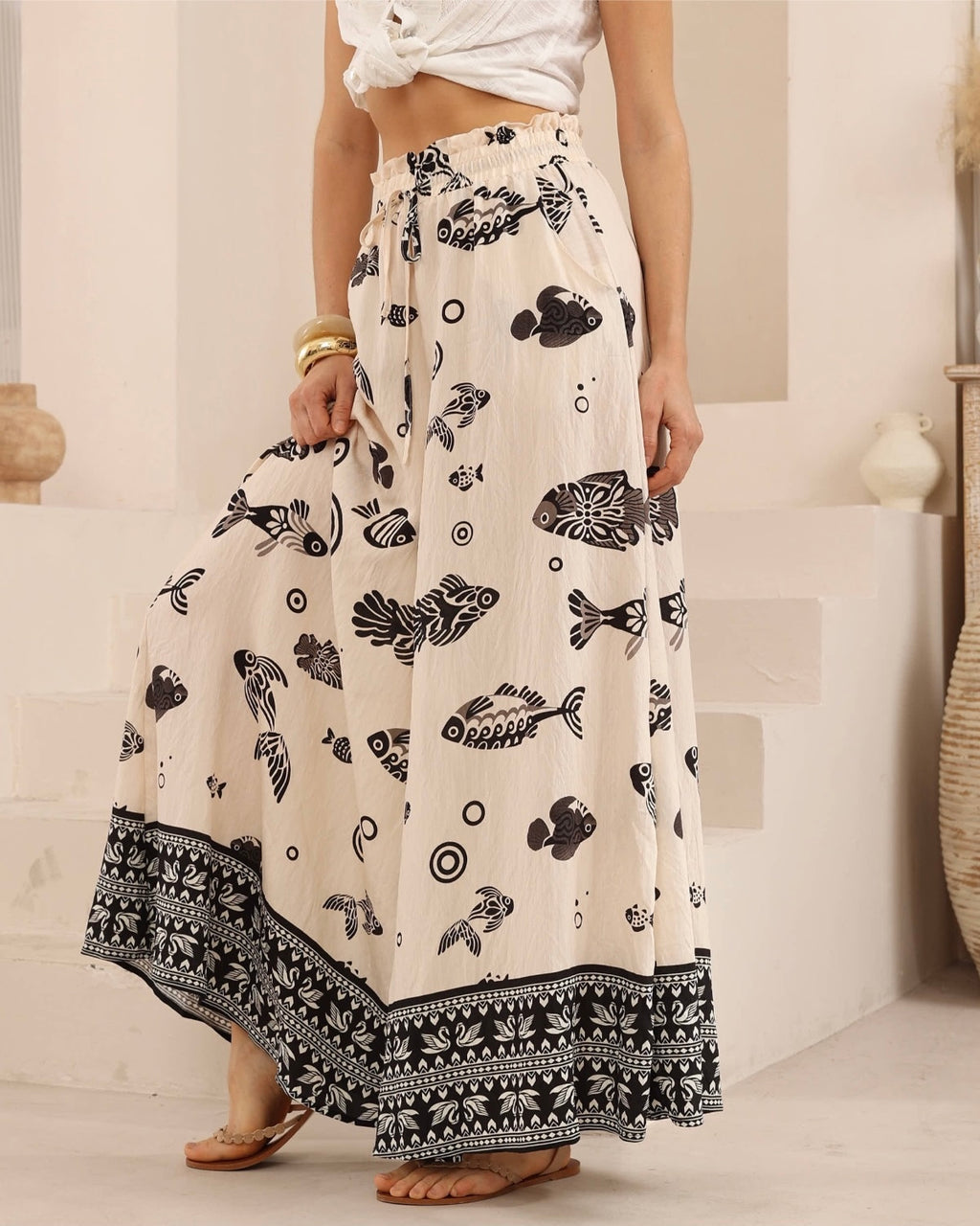 Oriental Fish Palazzo Pants