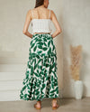 Green Leaf Print Maxi Skirt