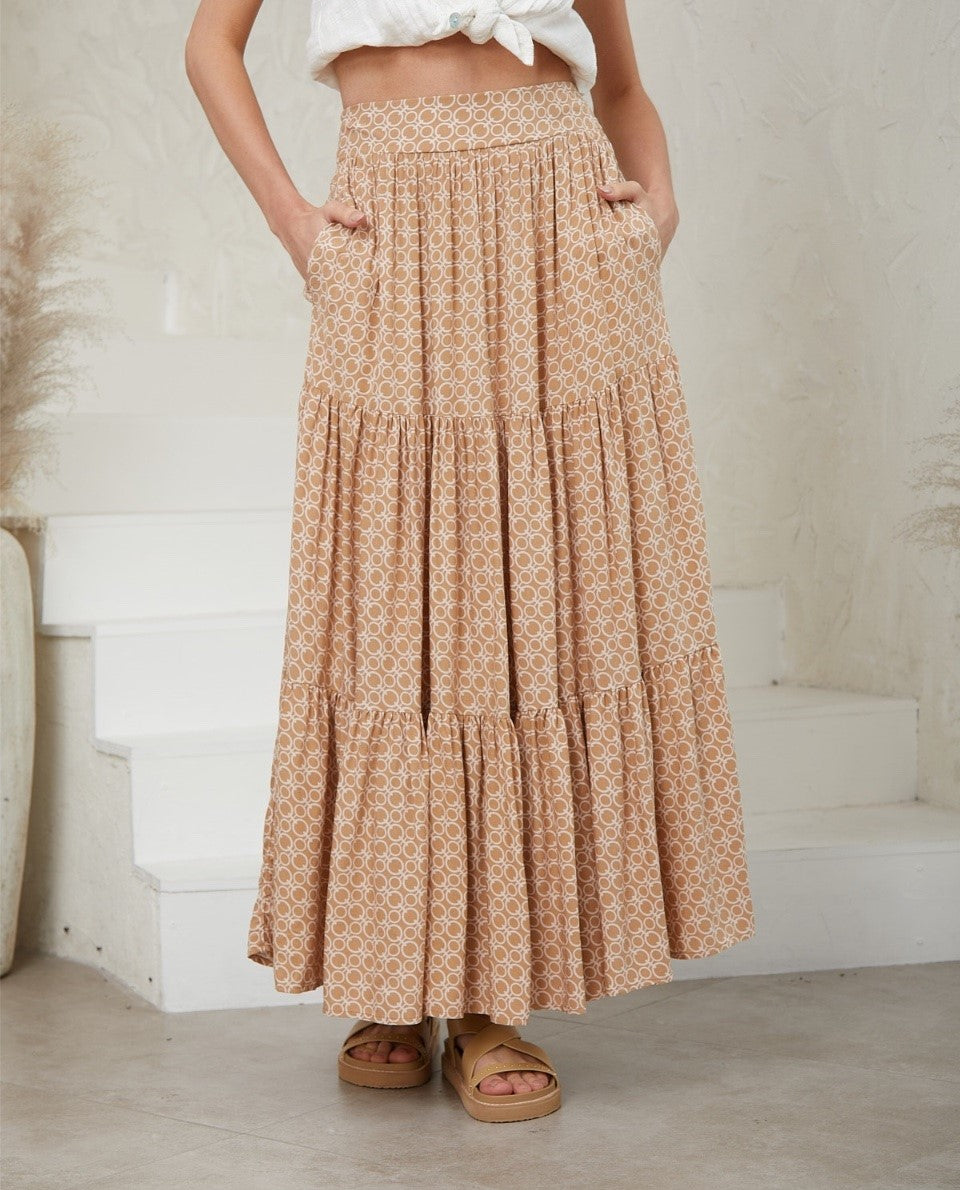 Monogram Print Maxi Skirt