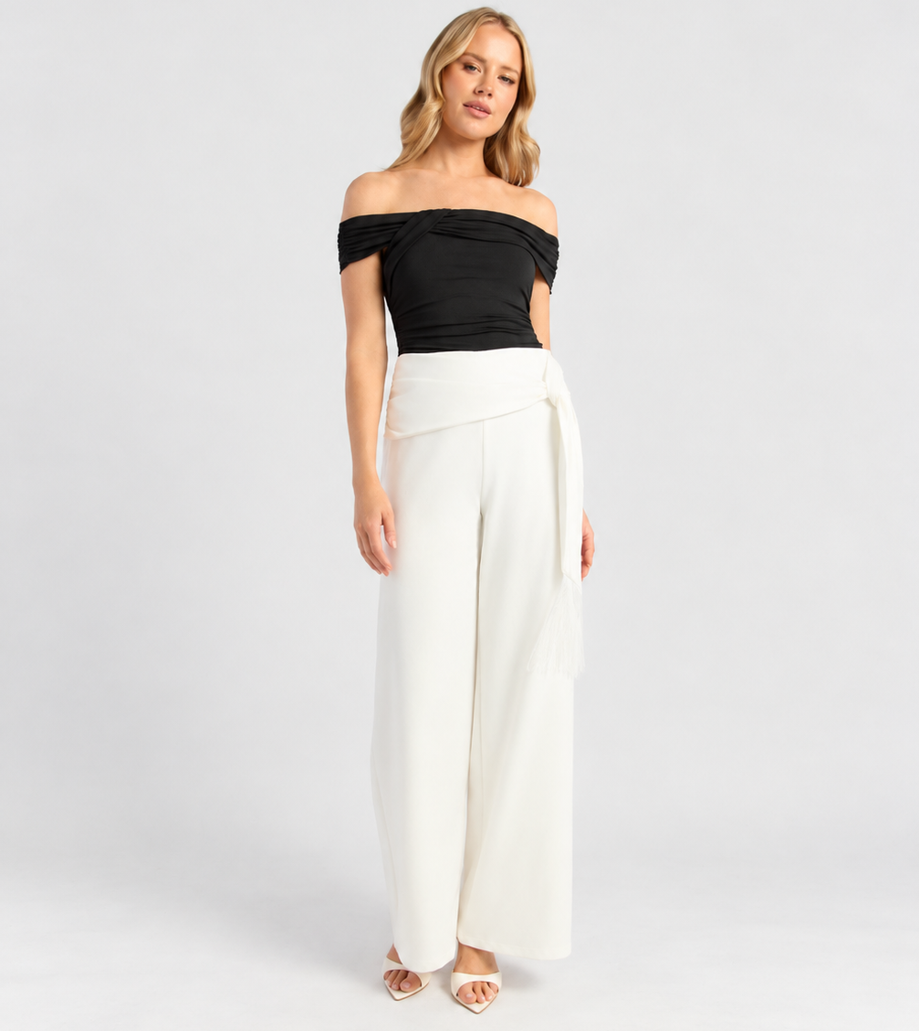 Mia Fringe Pants White