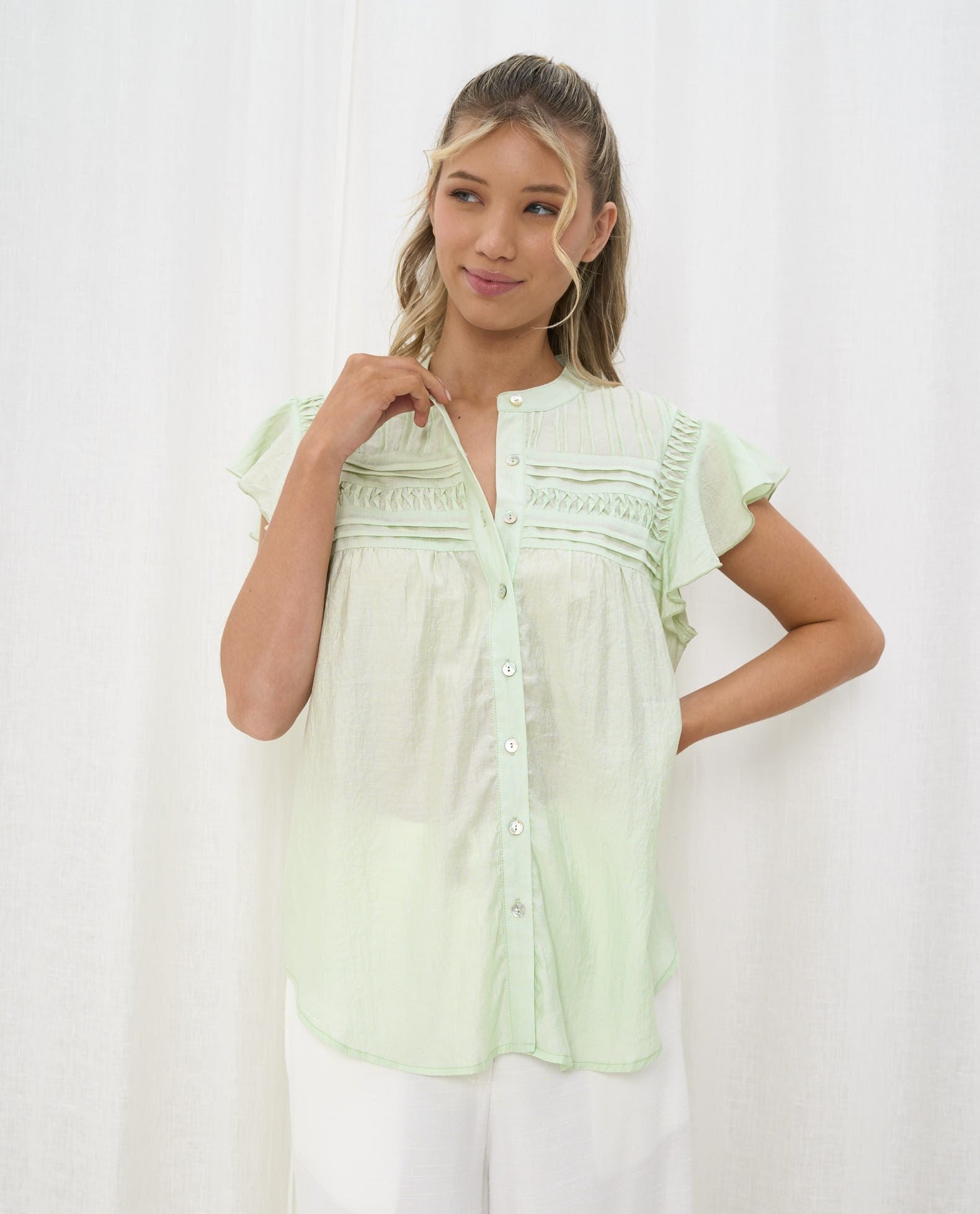Light Sage Button Up Blouse