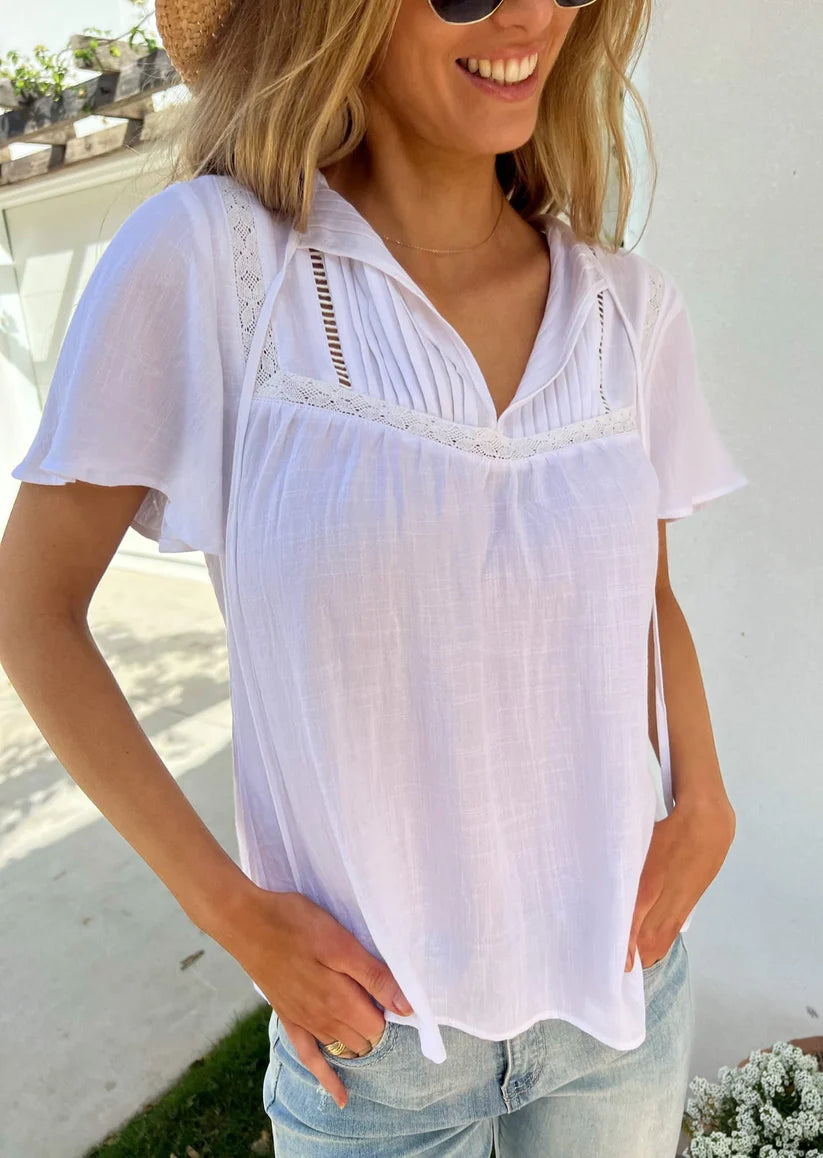 Pleated Lace Inset Blouse