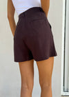Linen Look Pleated Shorts Chocolate