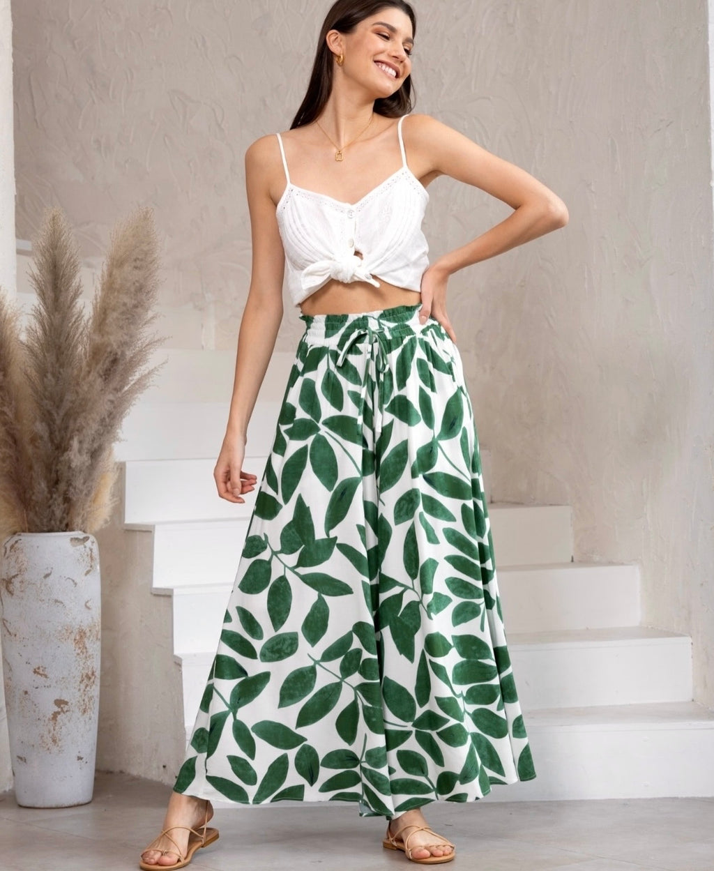 Green Leaves Palazzo Pants