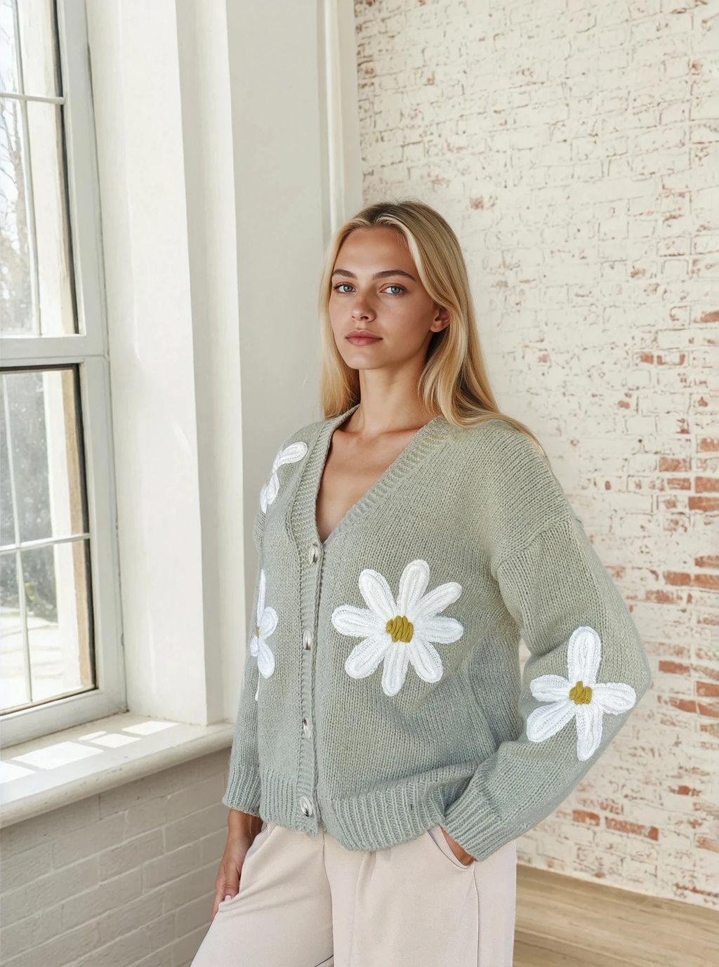 Daisy Bloom Grey Cardigan