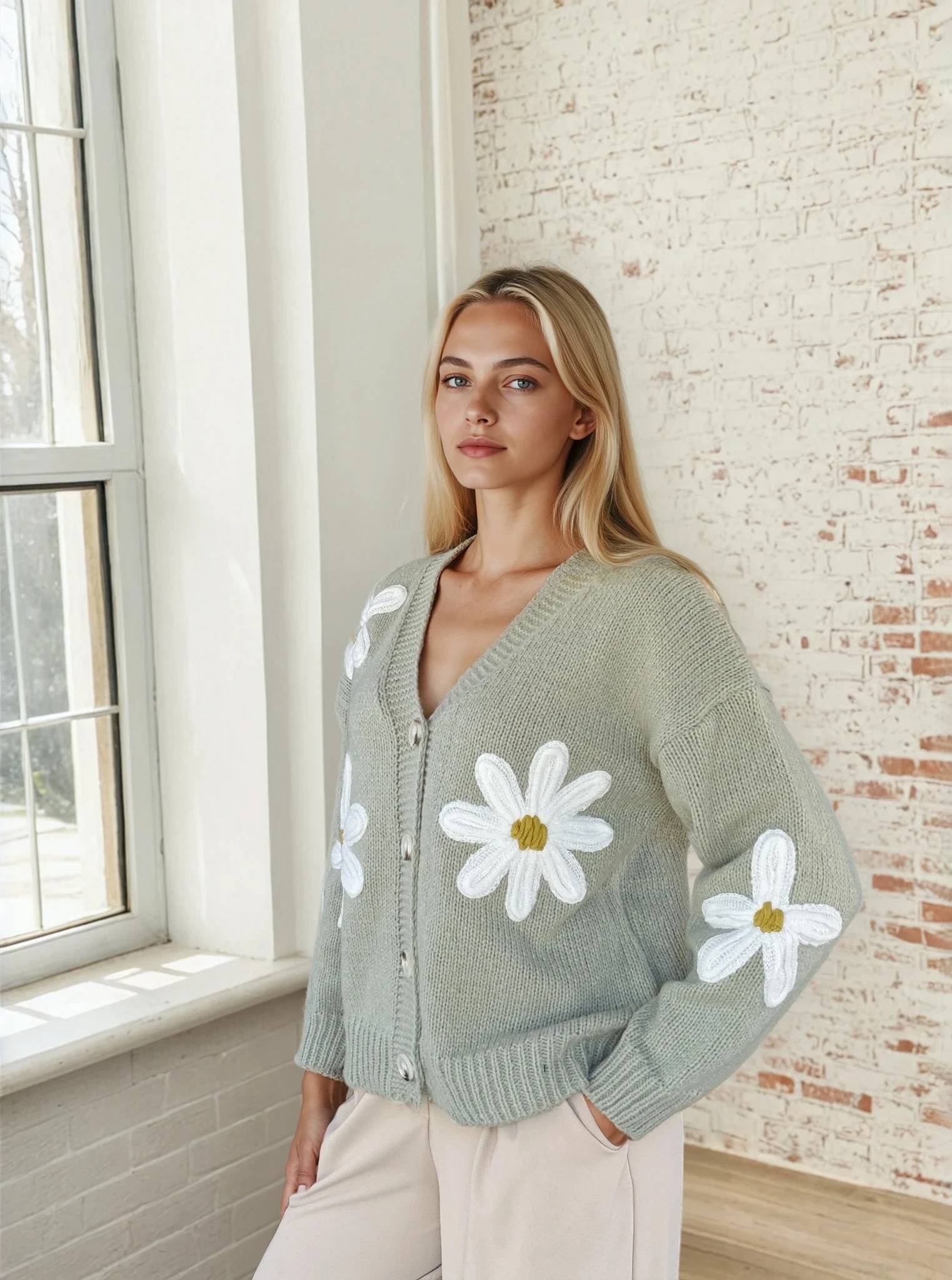 Daisy Bloom Grey Cardigan
