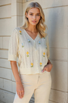 Flower Embroidered Knit Cardi