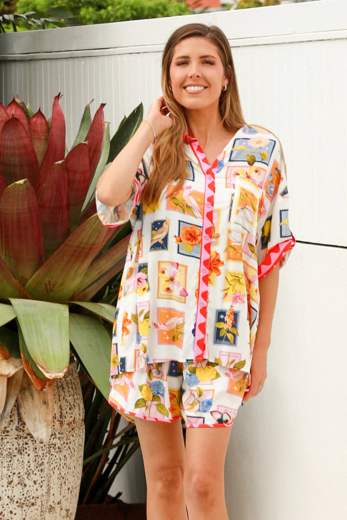 Postcard Print Shirt & Shorts Co-ord Set - Multi