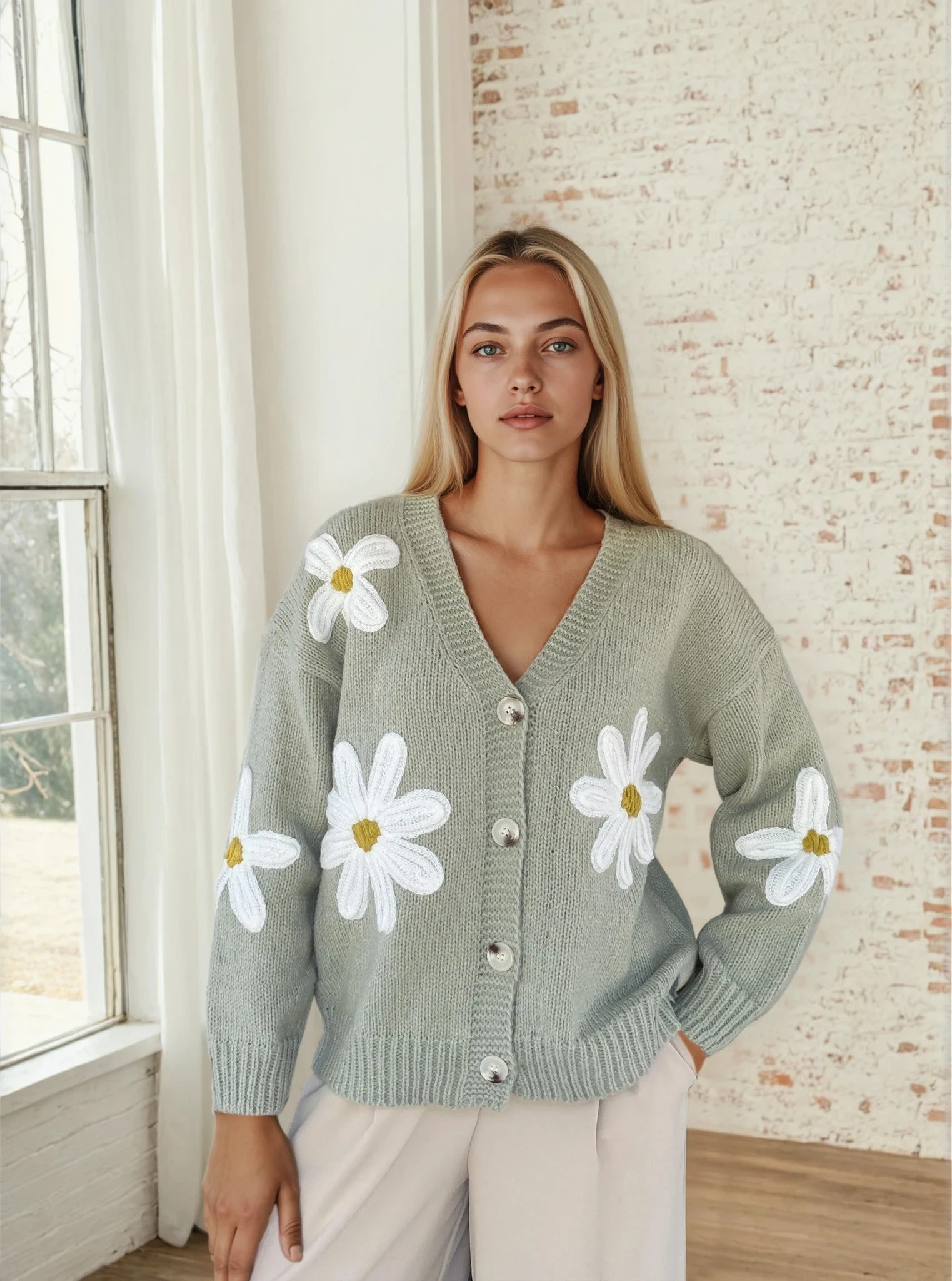 Daisy Bloom Grey Cardigan