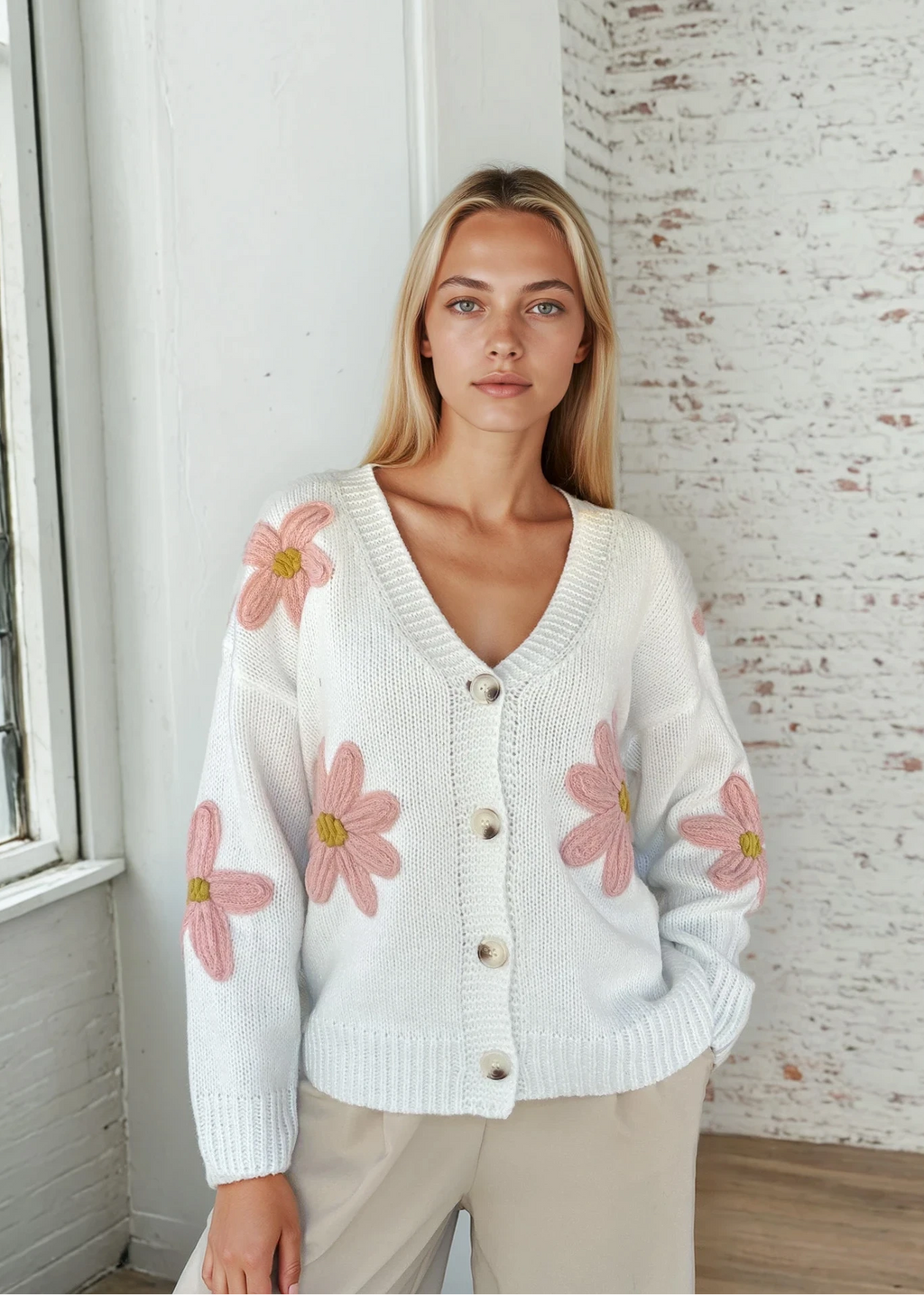 Daisy Bloom White Cardigan