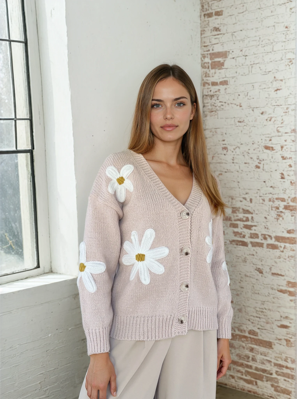 Daisy Bloom Beige Cardigan