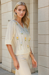 Flower Embroidered Knit Cardi