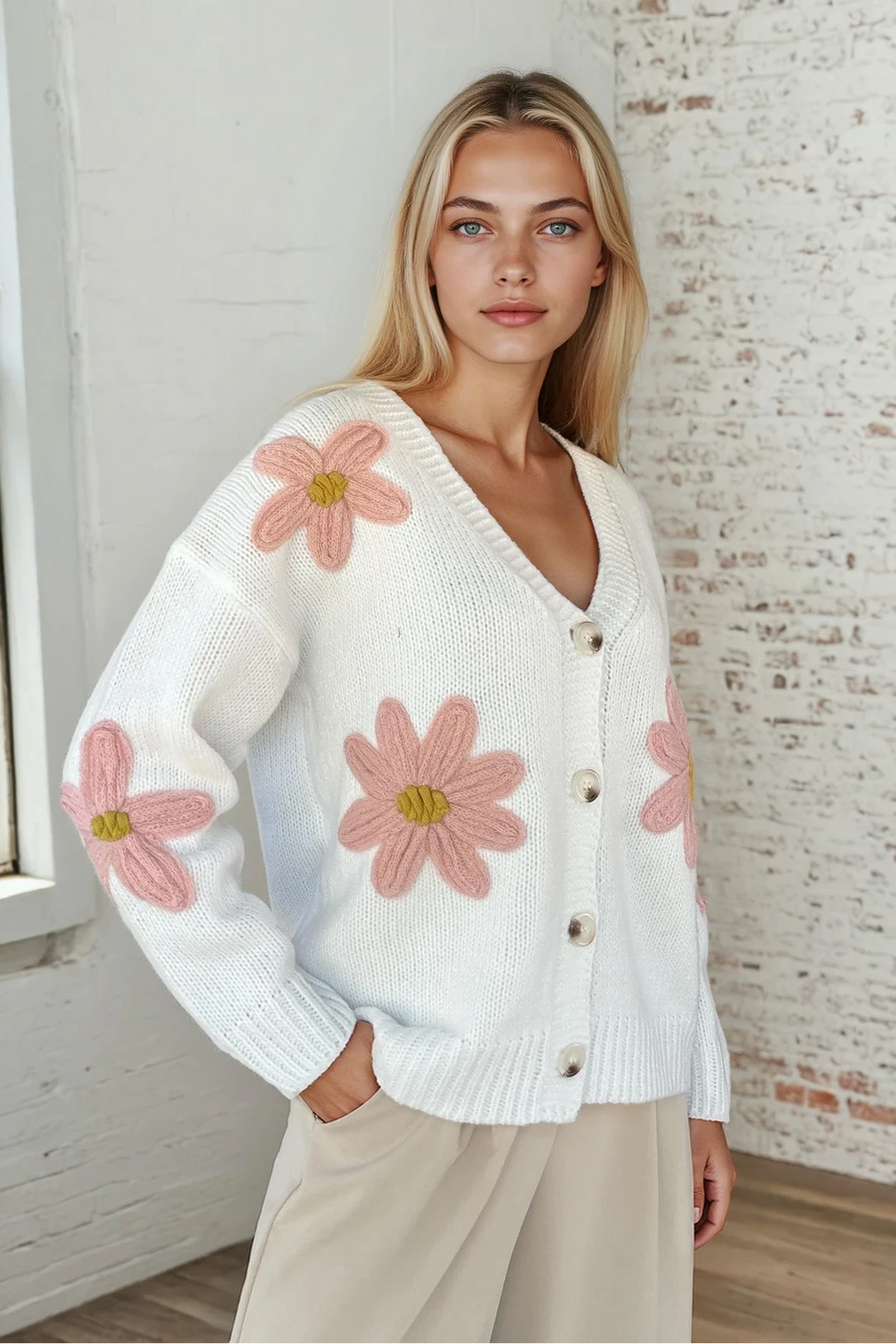 Daisy Bloom White Cardigan