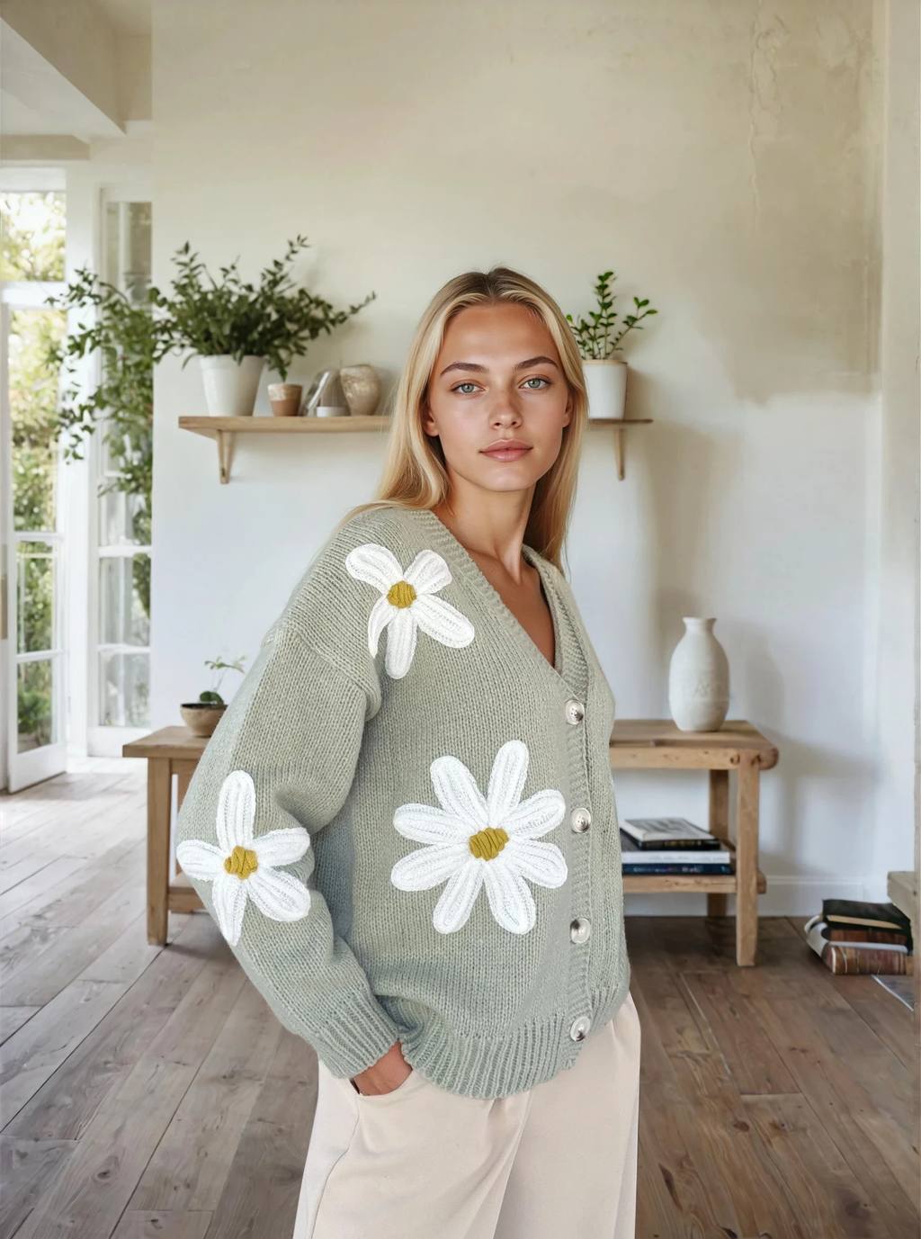 Daisy Bloom Grey Cardigan