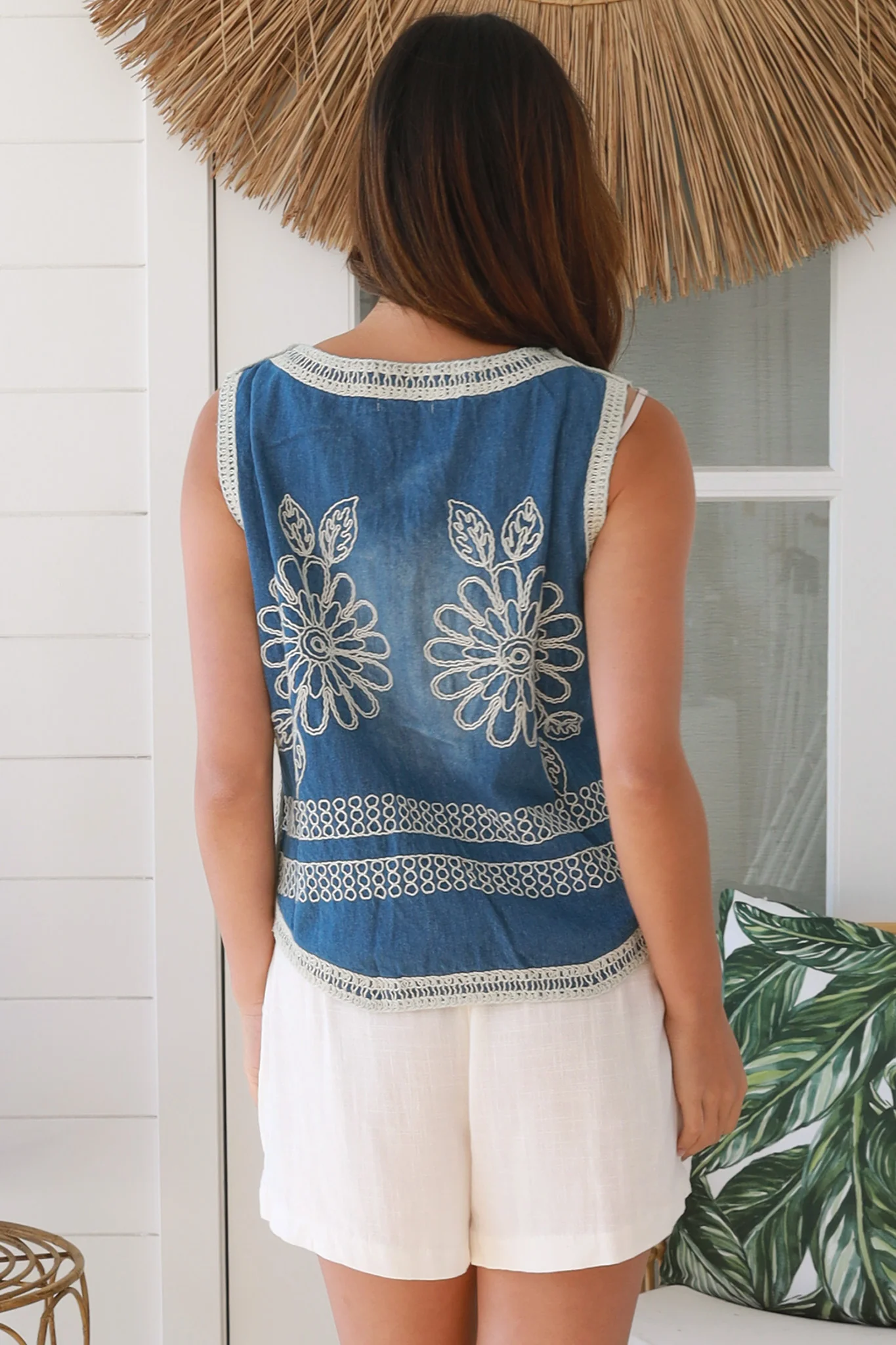 Lila Embroidered Denim Boho Vest