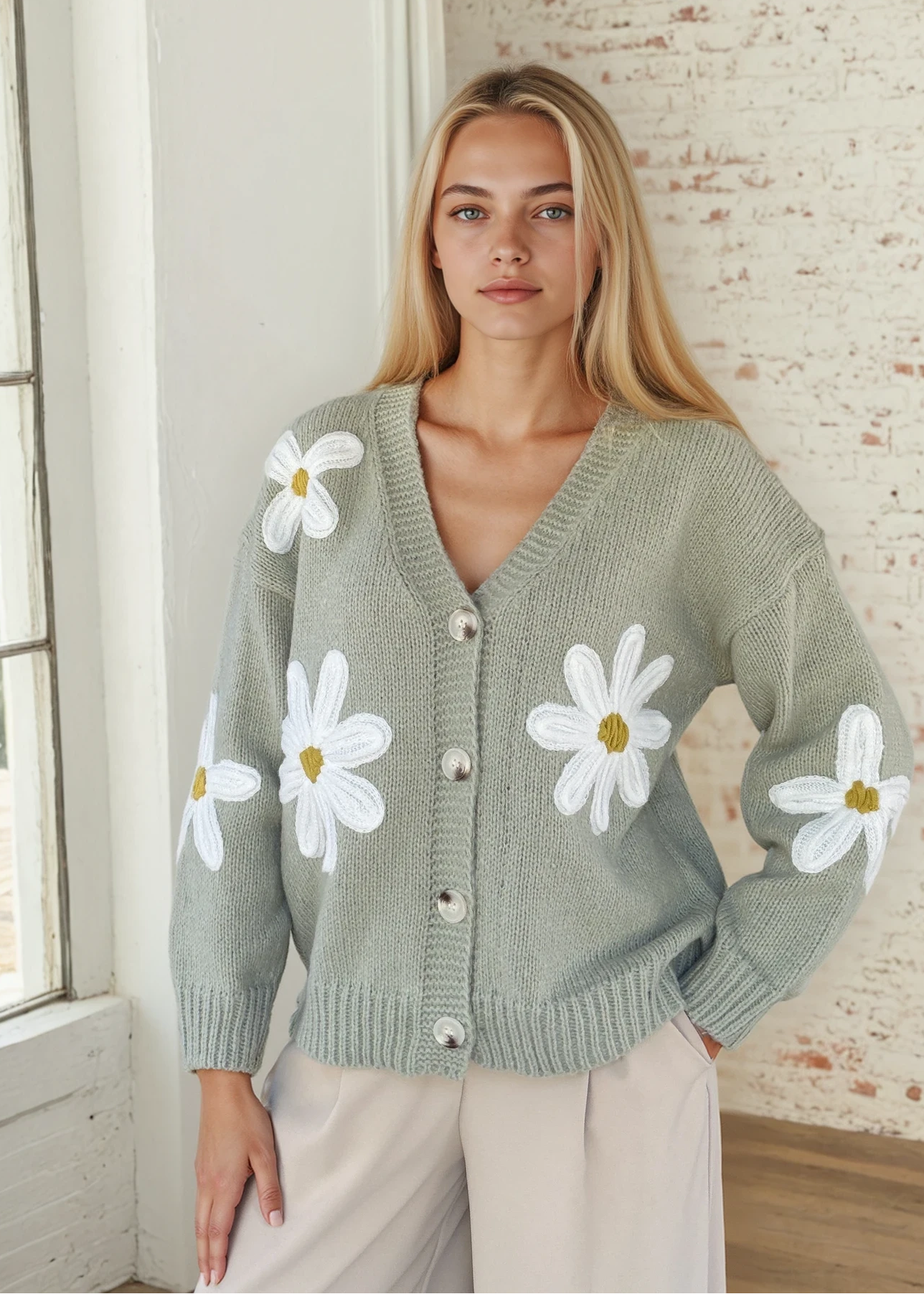 Daisy Bloom Grey Cardigan