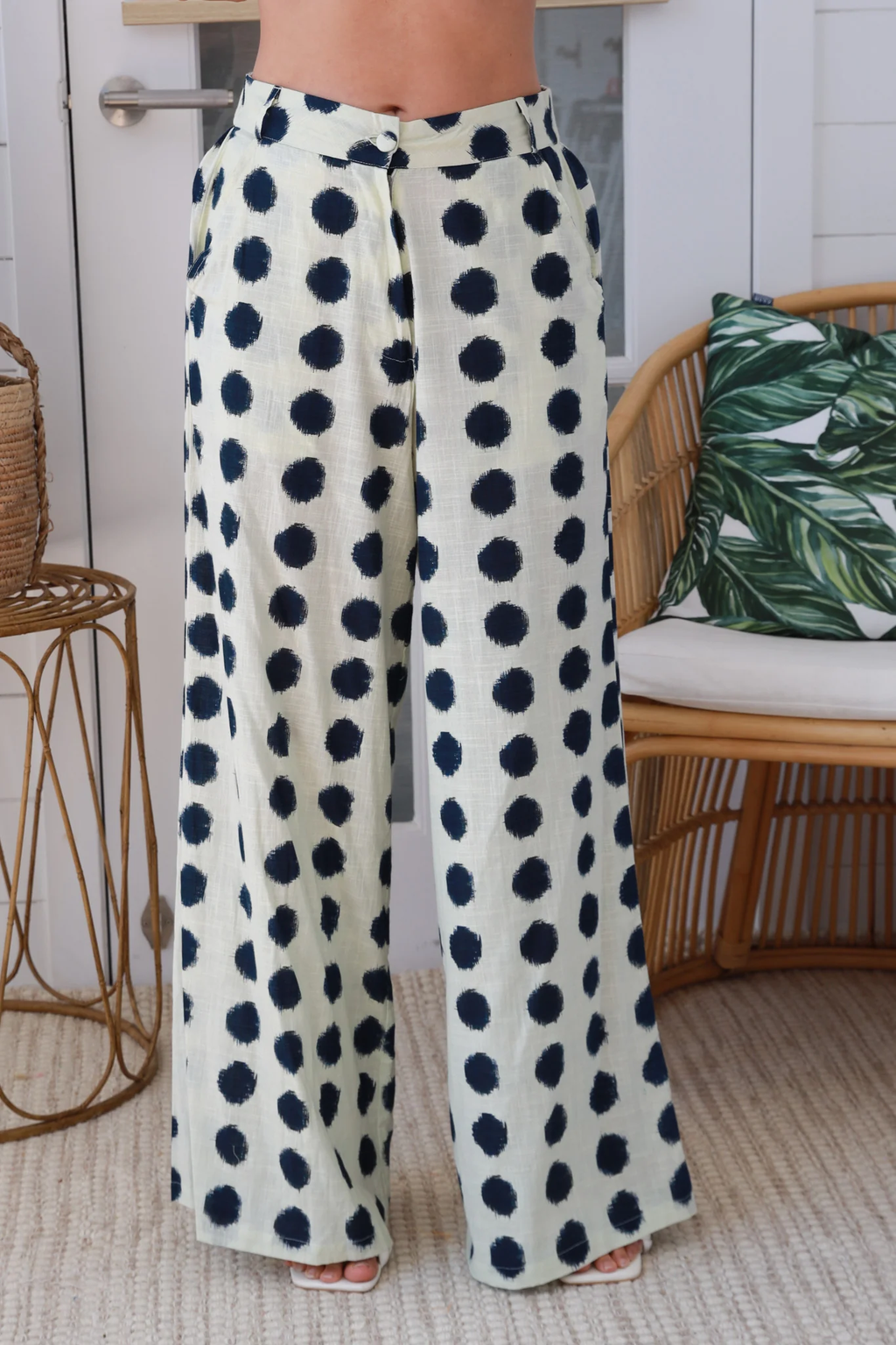 Tailored Cotton Vest & Pants Set - Cream/Navy Spot