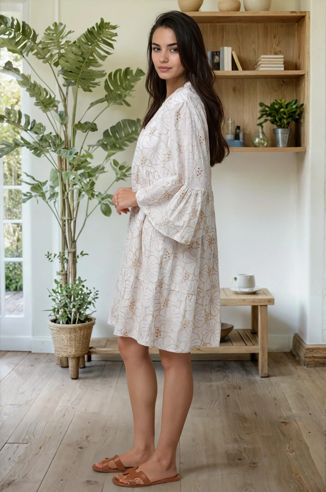 Lille Floral Embroidered Cotton Dress - White/Beige