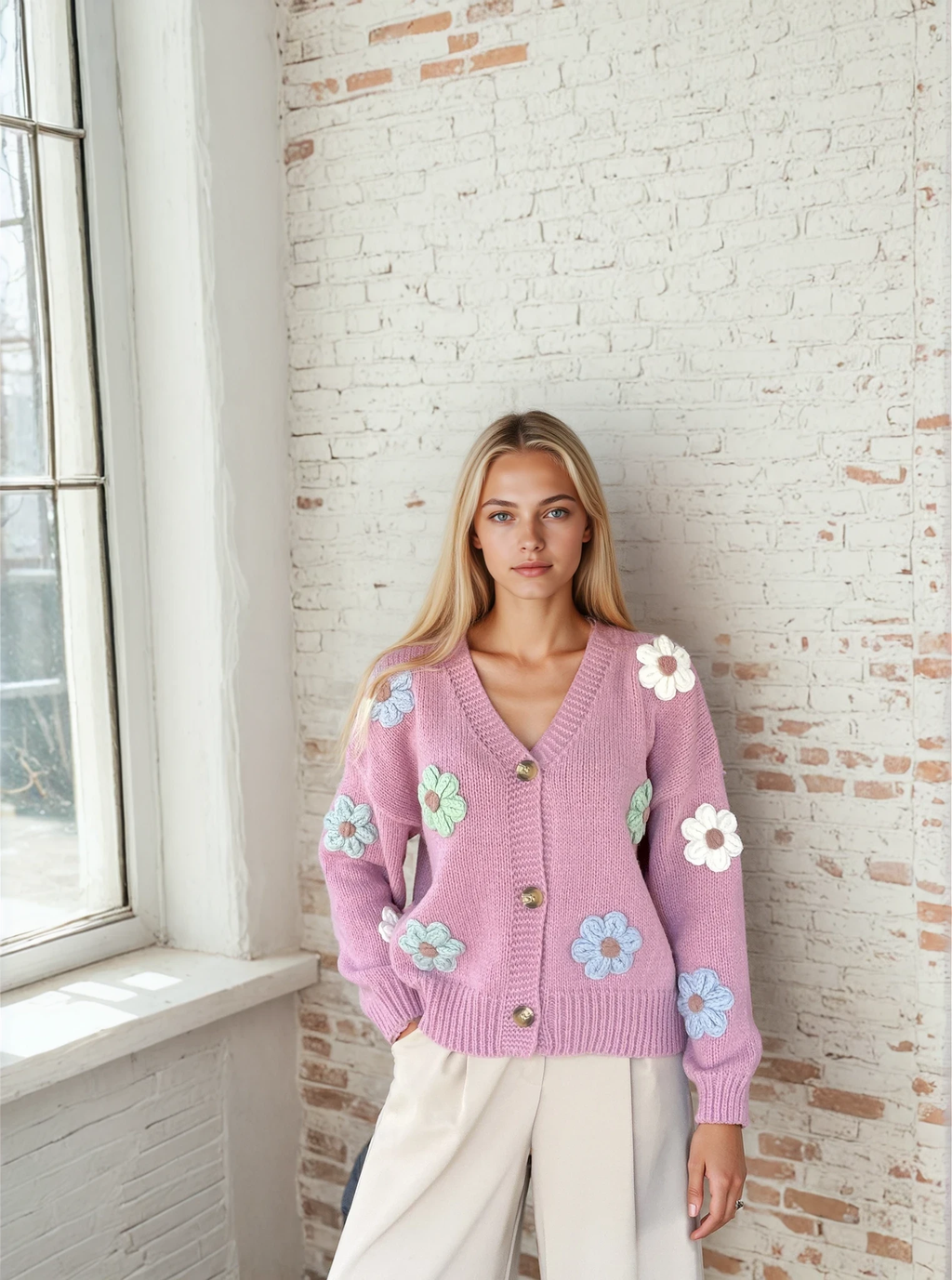 Cosy 3D Flower Pink Cardigan