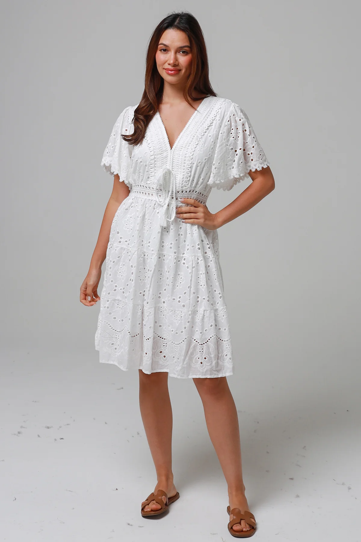 Madrid Embroidered Lace Cotton Dress - White