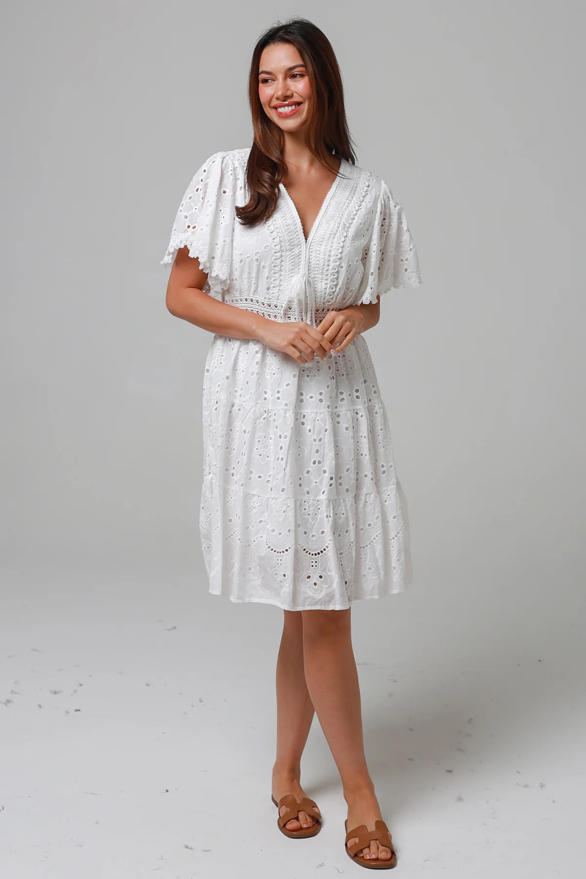 Madrid Embroidered Lace Cotton Dress - White